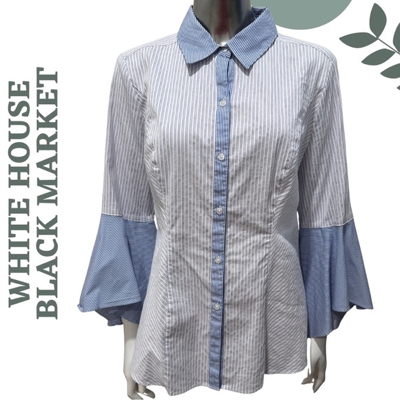 White House Black Market Tops - White House Black Market Bell Sleeve Striped Button Front Blouse Top Size 14